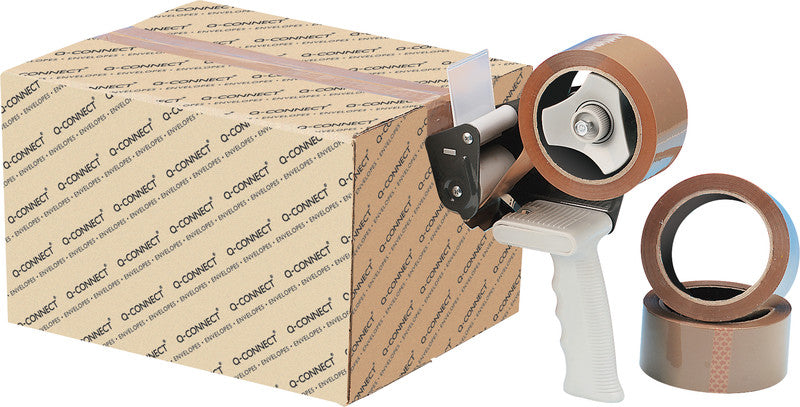 Q-Connect Verpackungsbandabroller – für Rollenbreite bis 50 mm, für Bandlänge bis 66 m, mit Bremse