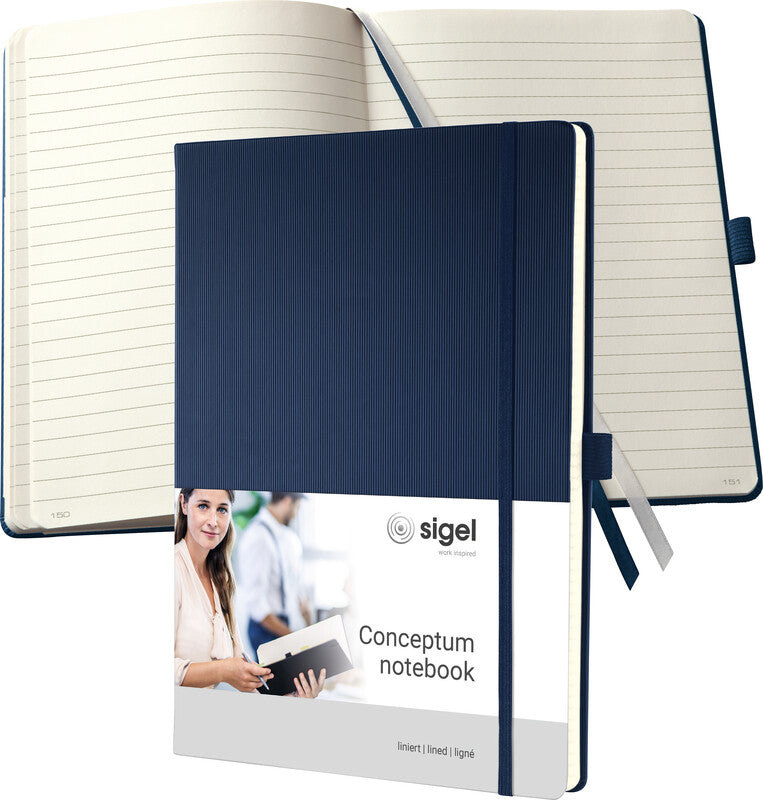 Sigel Notizbuch Conceptum, A4, liniert, Fadenheftung, 194 Seiten, 80 g/m² – Nachtblau