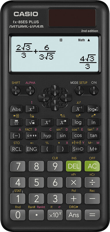 Casio Taschenrechner FX-85ES Plus 2. Ausgabe – 12-stellig, 2-zeiliges LCD, Wissenschaft/Statistik, Solar