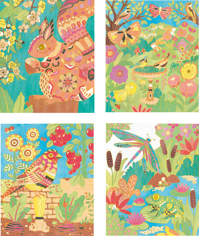 Janod – Ausmalbilder-Set Garten – ab 6 Jahren – 15 Acrylfarben, 4 Seiten – 195 × 235 mm