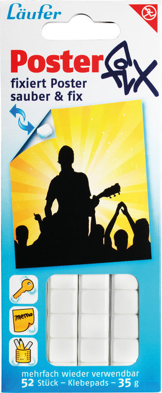 Laufer Posterfix Haftpunkte wiederablösbar – 10 × 12 mm, 52 Stk., weiss