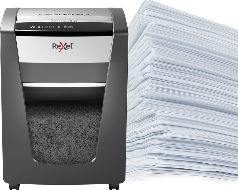 Rexel Momentum X420 – Aktenvernichter, DIN P-4, Partikelschnitt 4 × 40 mm, 20 Blatt, 30 l, A4