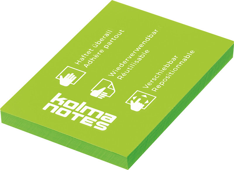 Kolma Haftnotizen – 52×74 mm – Neongrün, 100 Blatt, elektrostatisch, Kunststoff, recyclingfähig