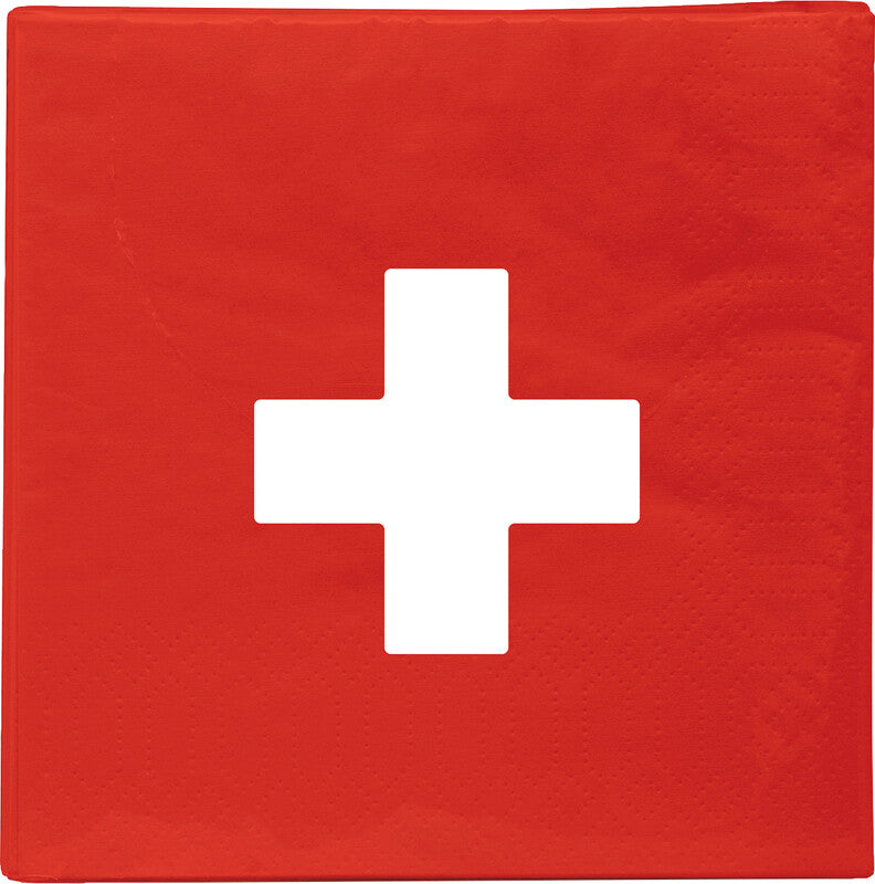 Ppd Servietten Schweizerkreuz rot/weiss – 25 × 25 cm, 3-lagig, 1/4-Falz – 20 Stück