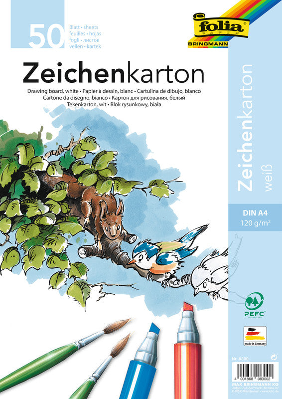 Folia Zeichenpapier A4, 200 g/m², 50 Blatt, Weiss, Strukturiert, Lose, Recyclingfähig, PEFC, für Basteln