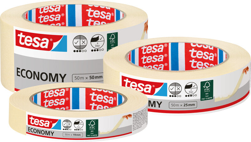 tesa Krepp-Abdeckband – 15 mm × 50 m, beige, für Innenbereich, rückstandsfrei bis 3 Tagen