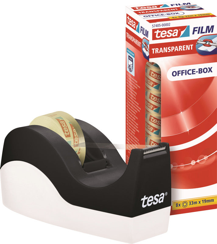 tesa Tischabroller Easy Cut – für Rollenbreite bis 19 mm, für Bandlänge bis 33 m, rutschfest, Metallmesser