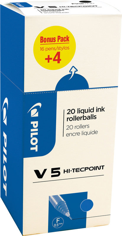 Pilot Hi-Tecpoint V5 – Tintenroller-Set, mit Kappe, 0,3 mm, Blau, für Linkshänder, 20er Pack