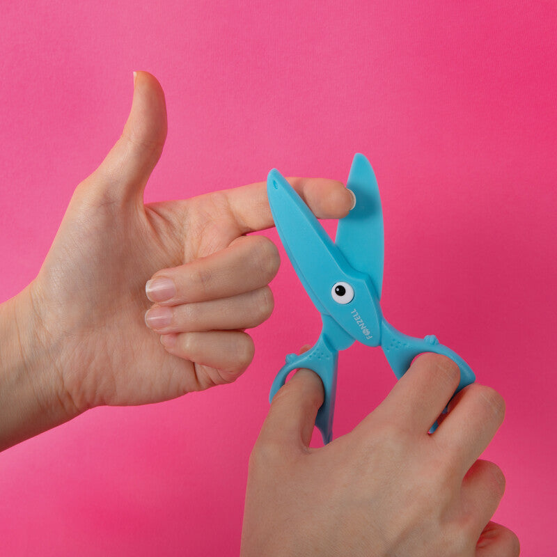 Fonzell Kinderschere – 11,5 cm, Kunststoff, für Rechts- und Linkshänder, abgerundet, Kunststoff, Blau