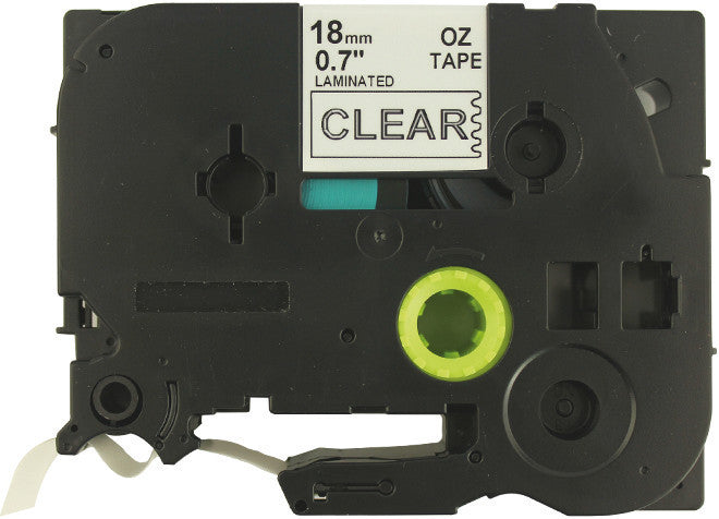 OZe Schriftband – weiss auf transparent – 18 mm × 8 m, laminiert