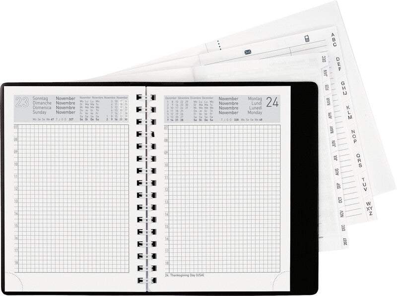 Biella Technikus 4 Agenda – 1 Tag pro Seite, Spiralbindung, 10,1 × 14,2 cm, 2026, 1-h-Takt, Schwarz, FSC