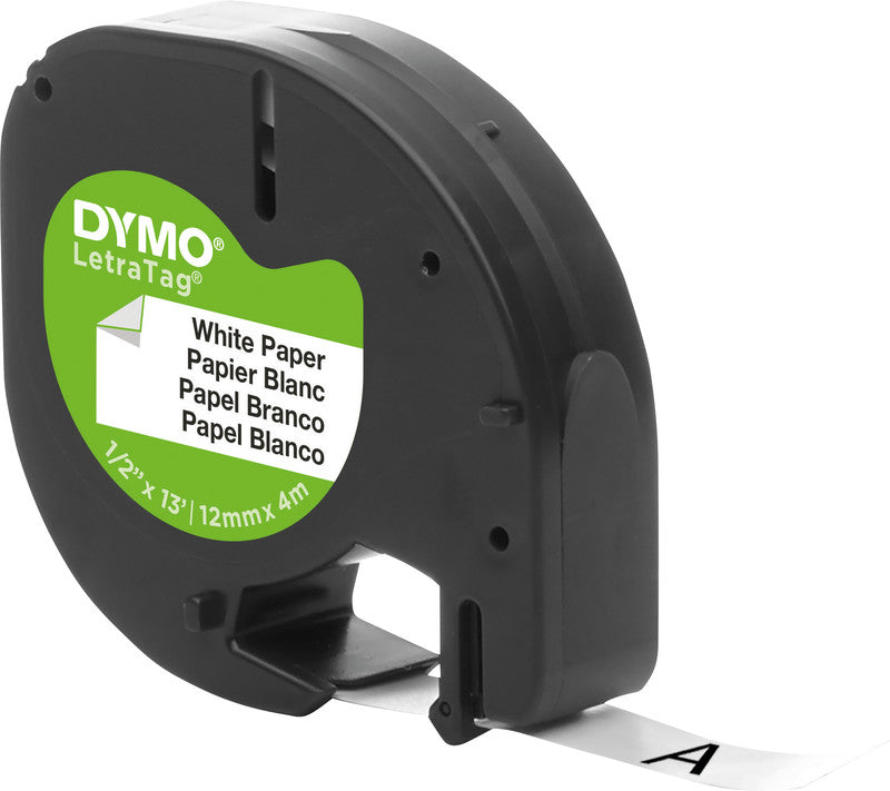 DYMO Schriftband – 12 mm × 4 m, weiss, schwarz, LetraTag