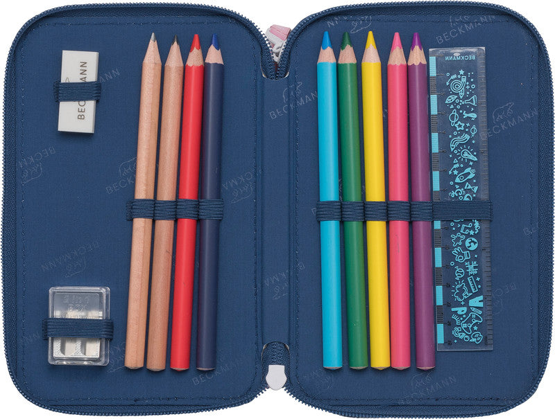 Beckmann Klassisches Etui Triple, gefüllt, 27-teilig – Pet Friends Blau – Kunststoff – 13 × 20,5 × 7 cm