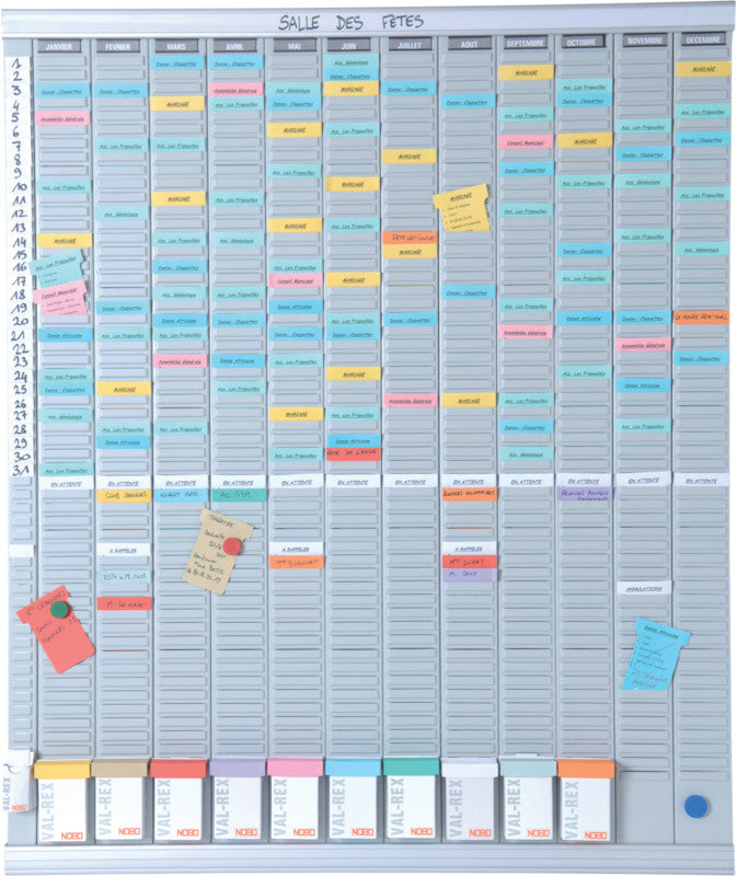 Nobo Jahresplaner, magnetisch, trocken abwischbar, Montagesatz inkl. – 80 × 96 cm, Grau