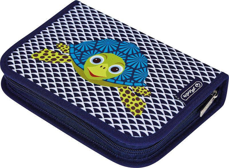 Herlitz Cute Animals Etui 2-fach, gefüllt, 31-teilig – Turtle – Kunststoff – 20,3 × 3,5 × 14,0 cm