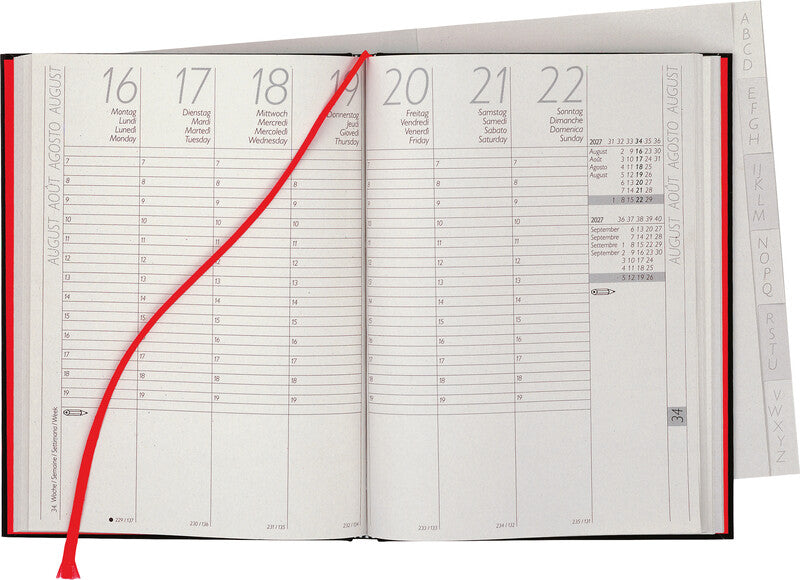 Biella LONGATTI Agenda – 1 Woche/2 Seiten, gebunden, 15 × 20 cm, 2027, mehrsprachig