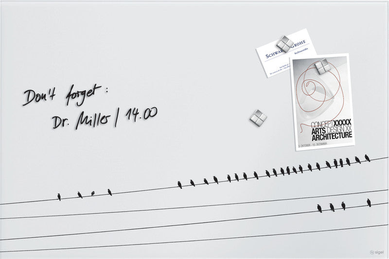 Sigel Whiteboard – 60 × 40 cm, Glas, magnetisch, Wandmontage, inkl. SuperDym Magnetwürfel, Montagesatz