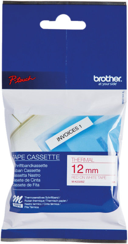 Brother Schriftband – 12 mm × 8 m, weiss, rot