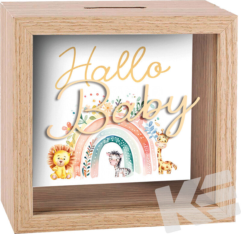 Kurt Eulzer Spardose Hallo Baby – Holz, natur – 11 × 11 × 2 cm