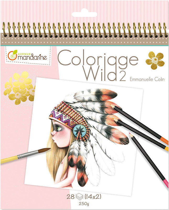 Avenue mandarine Coloriage Wild, Zeichenpapier, 20 × 25,5 cm, Mehrfarbig, 28 Seiten