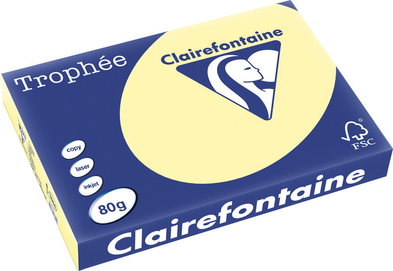 Clairefontaine Kopierpapier – A3, 80 g/m², Gelb – für Inkjet/Laser/Kopierer – FSC, EU Ecolabel – 500 Blatt