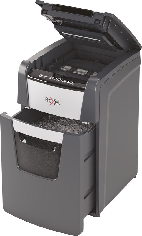 Rexel Optimum AutoFeed+ 150M – Aktenvernichter mit Autofeed 150 Blatt, DIN P-5, Mikroschnitt 2 × 15 mm, 44 l
