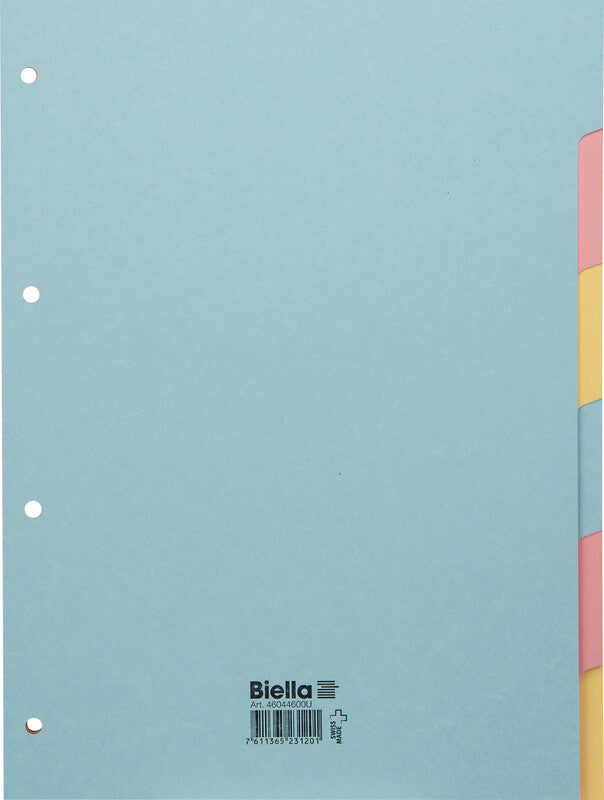 Biella Register – A4, 6-teilig, Karton, farbig, unbedruckt, 4-fach gelocht, für A4
