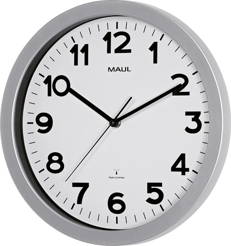 MAUL Wanduhr Step – Funk – Ø 35 cm, silber, Kunststoff