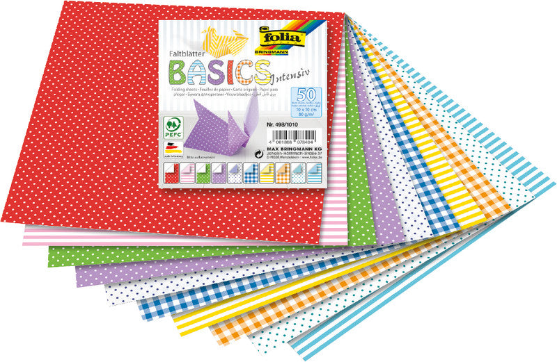 Folia Faltblätter, Basic intensiv – 100 × 100 mm – 80 g/m² – sortiert – 50 Blatt
