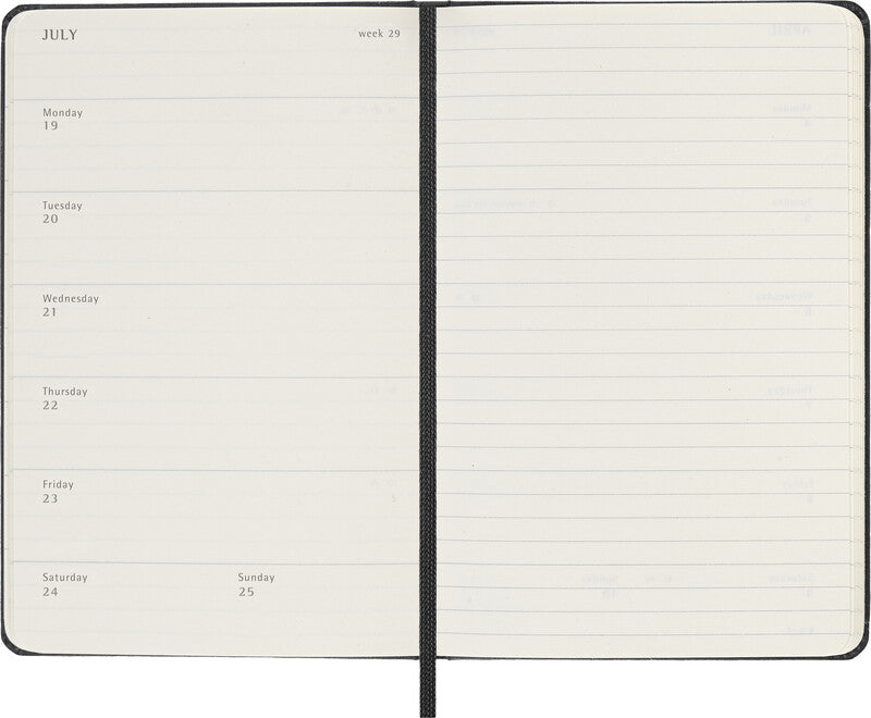 Moleskine Wochenagenda – 1 Woche/1 Seite, gebunden, 9 × 14 cm, Jan–Dez 2027, Englisch, Schwarz, FSC