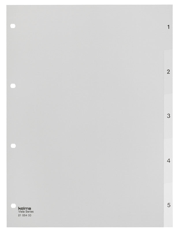 Kolma Vista Register – A4, 5-teilig, PP, transparent, vorgedruckt, 4-fach Lochung, für A4 hoch