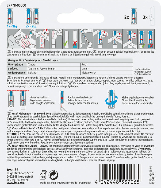 TESA Klebenagel – Kunststoff, Weiss, 12 × 14 × 1,3 cm – 2er-Pack