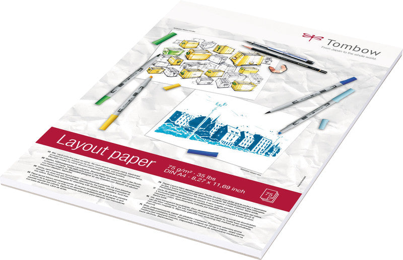 Tombow Layoutpapier, Papier, 20 × 29,7 cm, weiss halbtransparent, 75 Blatt