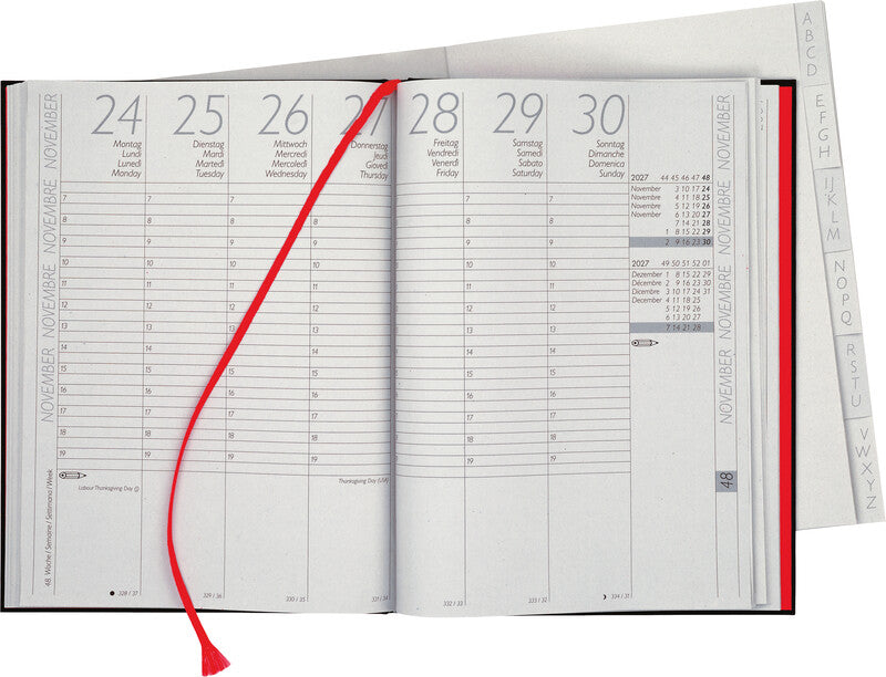 Biella LONGATTI Agenda – 1 Woche/2 Seiten, gebunden, 18 × 24,5 cm, 2027, schwarz