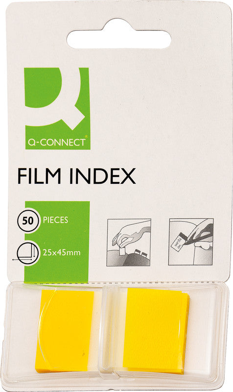 Q-Connect Indexstreifen – 25×43 mm – Gelb, 50 Stück, mit Dispenser, Kunststoff, recyclingfähig