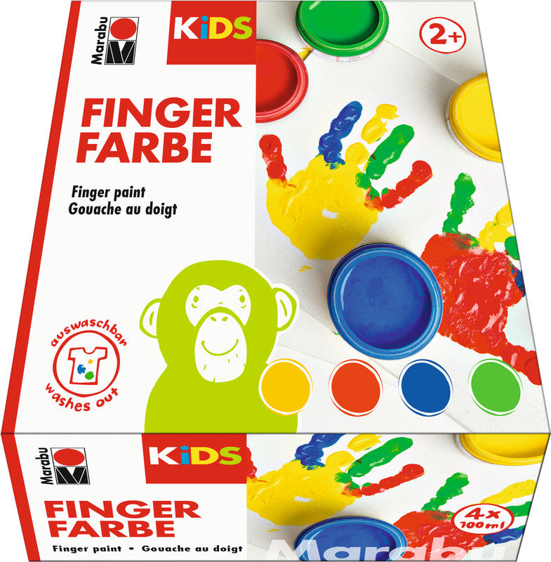 Marabu Fingerfarben – Set – 4 Farben, 4 × 100 ml, für Papier & Karton, Glas & Holz