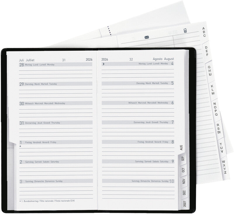 Biella Planer Bern Agenda – 1 Woche/1 Seite, geheftet, 8,7 × 15,3 cm, 2026, mehrsprachig, PEFC