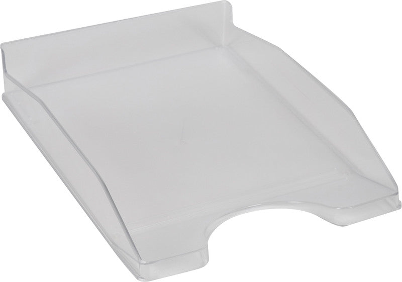 Q-CONNECT Briefkorb – mit Griffausschnitt, mit Beschriftungsfeld, glänzend, transparent, B 255 × H 60 × T 345