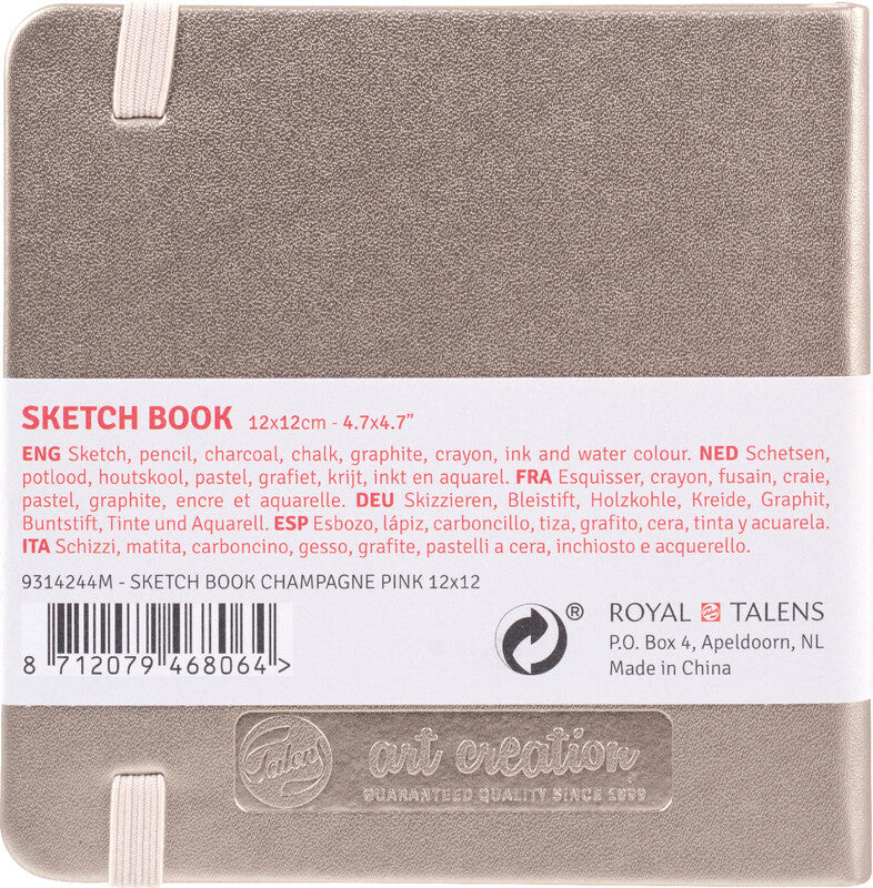 Talens art creation Talens Skizzenbuch – 12 × 12 cm – 140 g/m² – Hardcover mit Gummiband – 160 Seiten – Rosa Champagner