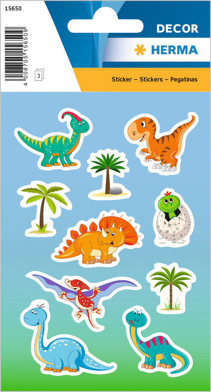 HERMA Schmucketiketten – Motiv Dinokinder – Papier, hochglänzend, 30 Stück, 3 Bogen