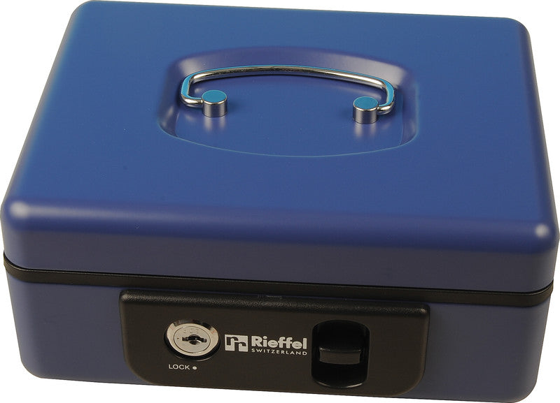 Rieffel Geldkassette – mit Schlüssel – 19,7 × 15,4 × 8,6 cm – Blau – Stahl