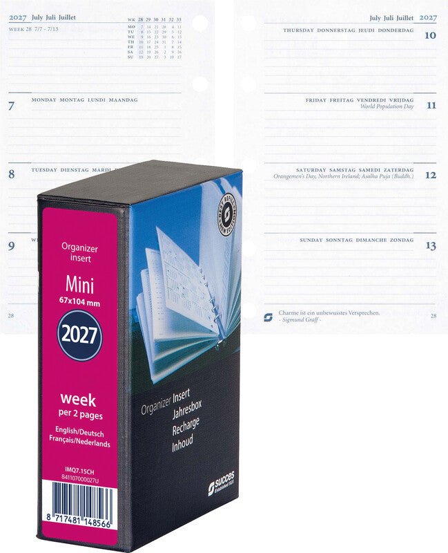 Succes Kalender-Einlage – 1 Woche/2 Seiten, 5-fach, 6,7 × 10,4 cm, 2027