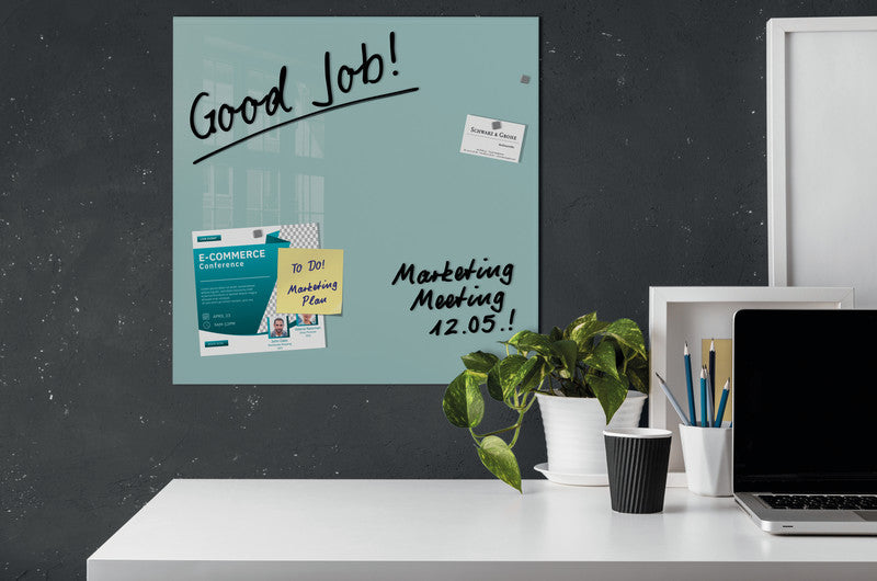 Sigel Whiteboard – 48 × 48 cm, Glas, magnetisch, Wandmontage, inkl. Magnete, Montagesatz, Zubehör