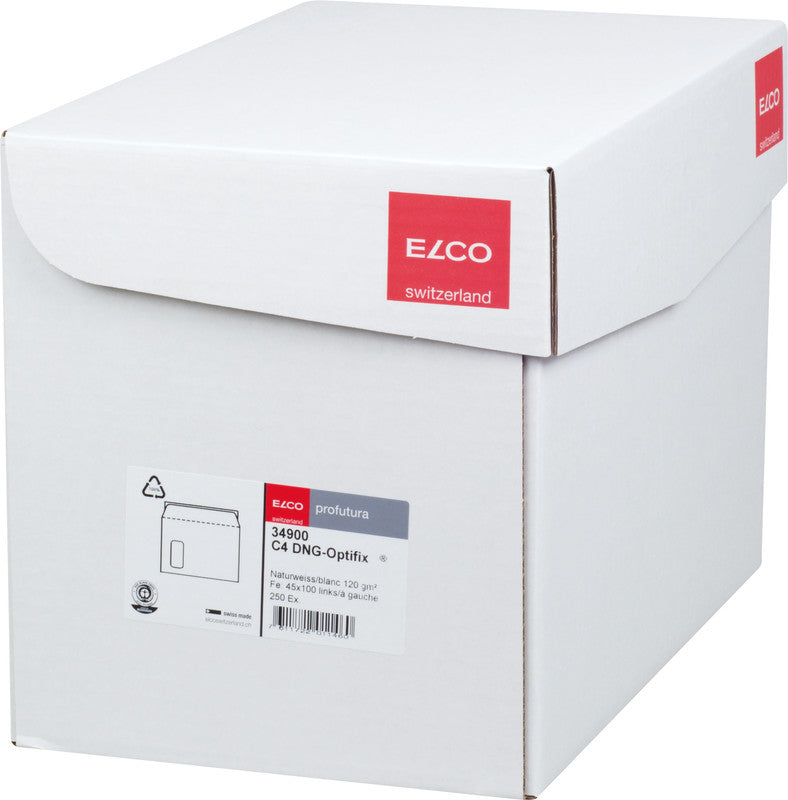 Elco Couvert C4 (324 × 229 mm), mit Fenster, haftklebend (Optifix), naturweiss, 120 g/m² – 250 Stk.