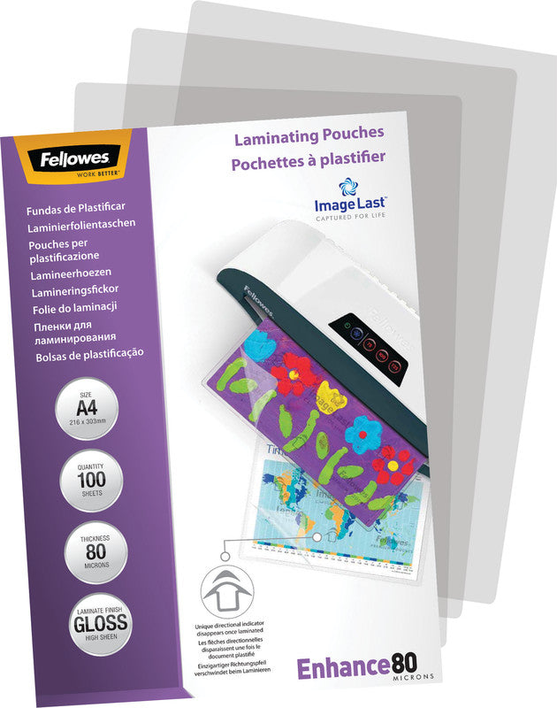 Fellowes Laminierfolien A4, matt – 80 µm, 216 × 303 mm, 100 Stk.