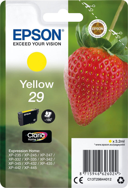 Epson Tintenpatrone 29, Gelb, 180 Seiten – für Inkjetdrucker/Multifunktionsgeräte