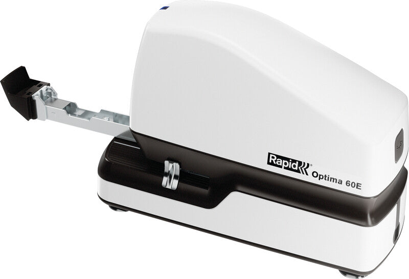Rapid Optima 60E – Elektrischer Hefter, LED-Klammeranzeige, Einlegetiefe 5-30 mm, Weiss