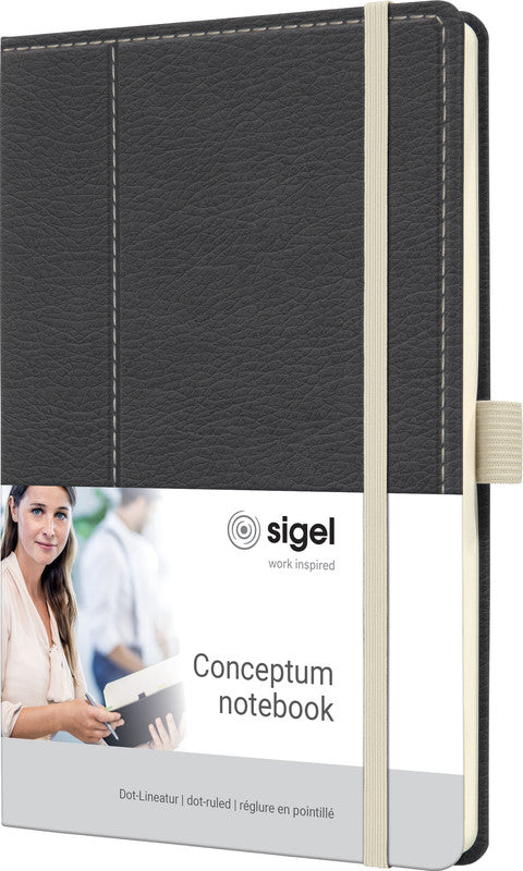 Sigel Notizbuch, 135 × 203 mm, punktkariert, Fadenheftung, 194 Seiten, 80 g/m² – grau