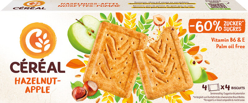 Céréal Gebäck – Haselnuss & Apfel, 4 × 4 Stück à 14,4 g (230 g)