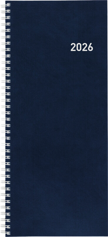 Biella Agenda – 1 Woche/2 Seiten, Spiralbindung, 13,5 × 31,5 cm, Jan–Dez, 2026, Dunkelblau, FSC